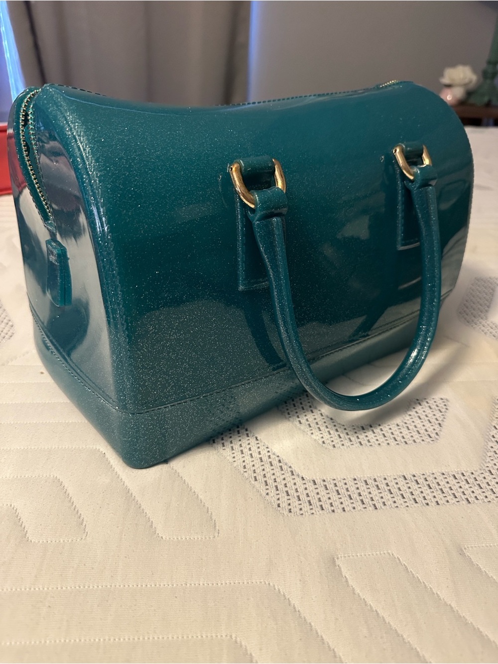 Teal Glitter Dome Satchel Bag - Women